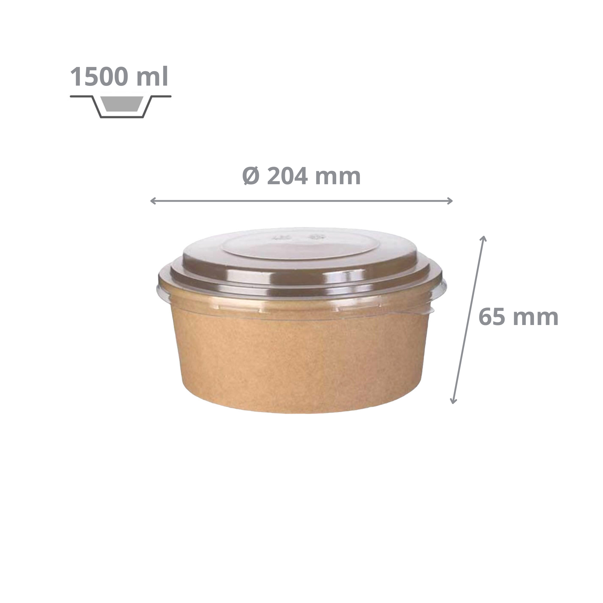 Pot salade en carton kraft brun 1500 ml + couvercle RPET